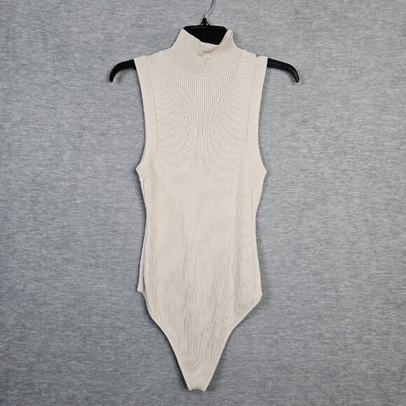 Good American Pants - Good American Women’s Ivory Ribbed Mock Neck Knit Bodysuit Size 3